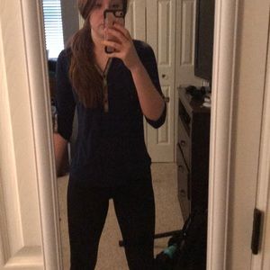 blouse aztec trim navy 3/4 length sleeves size s